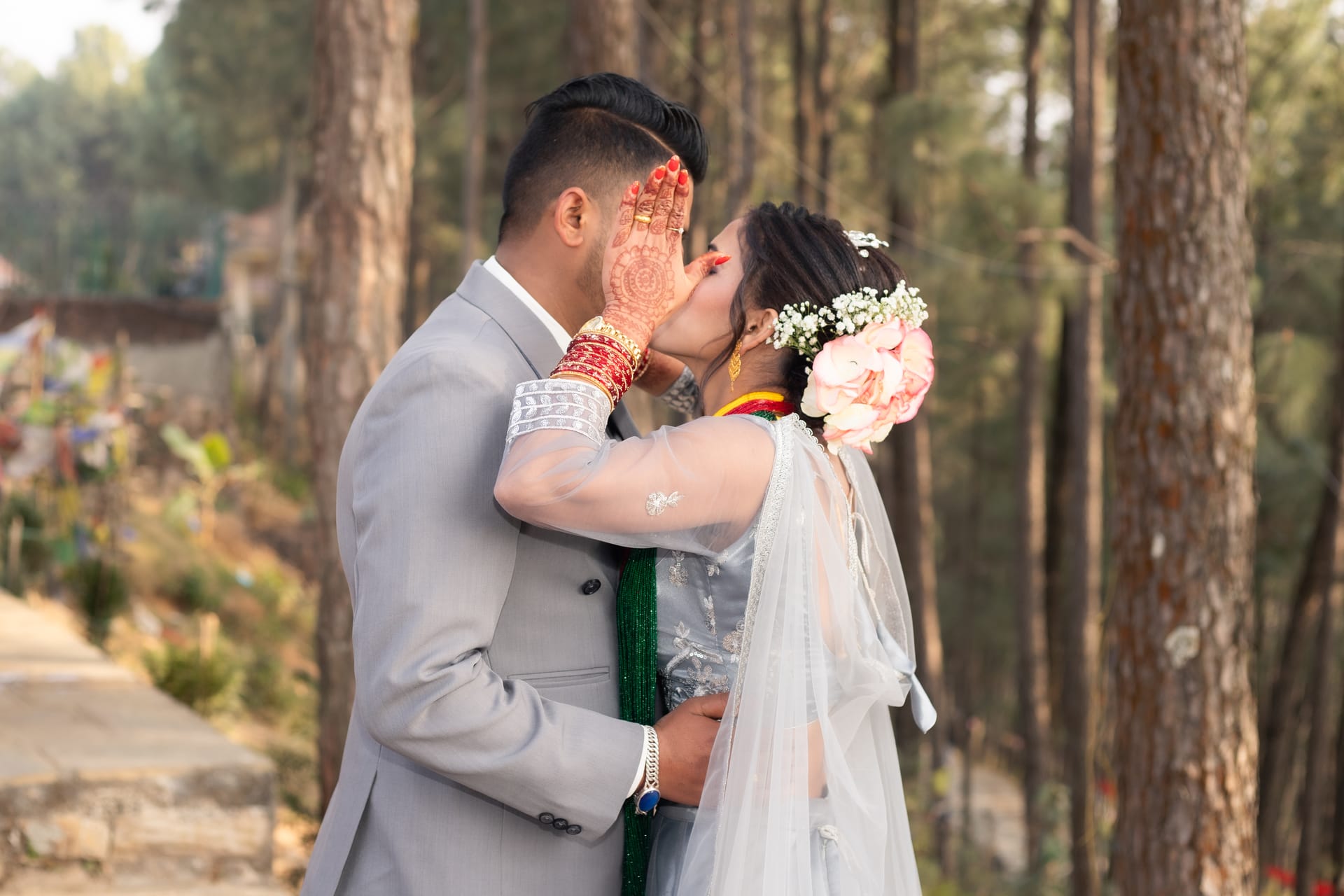 Post-wedding couple photography session at golden hour in Pokhara, Nepal